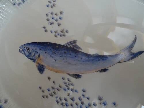 Fish plate limoges "corail la mer" porcelain a. giraud & cie sauviat