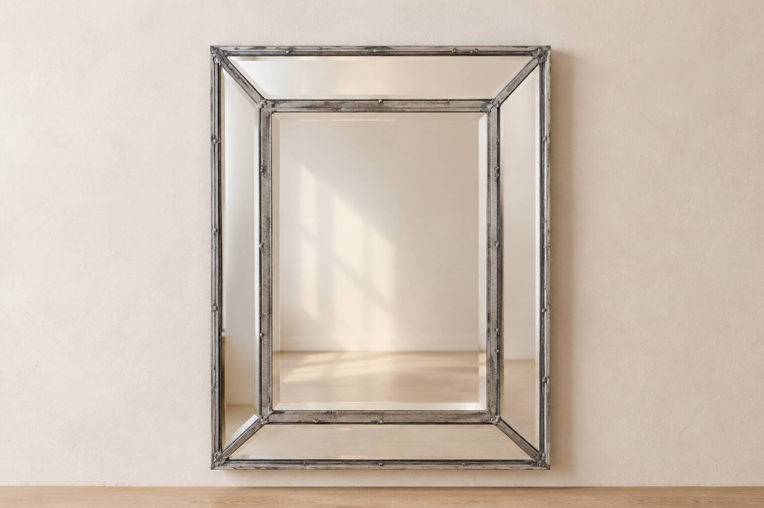 Miroir vintage en métal à parcloses – 5 glaces biseautées