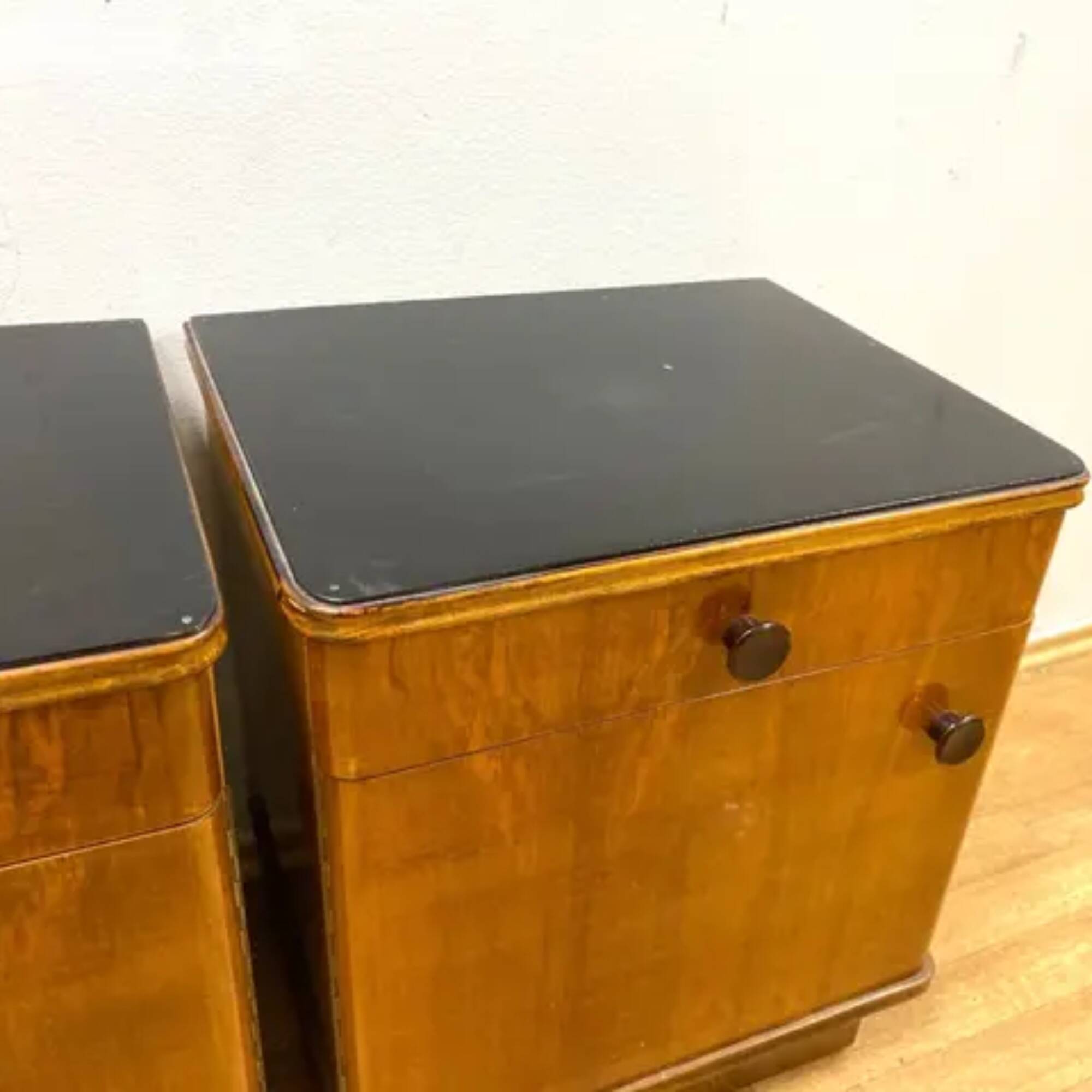 Set of 2 retro bedside tables, veneered wood, 1960s