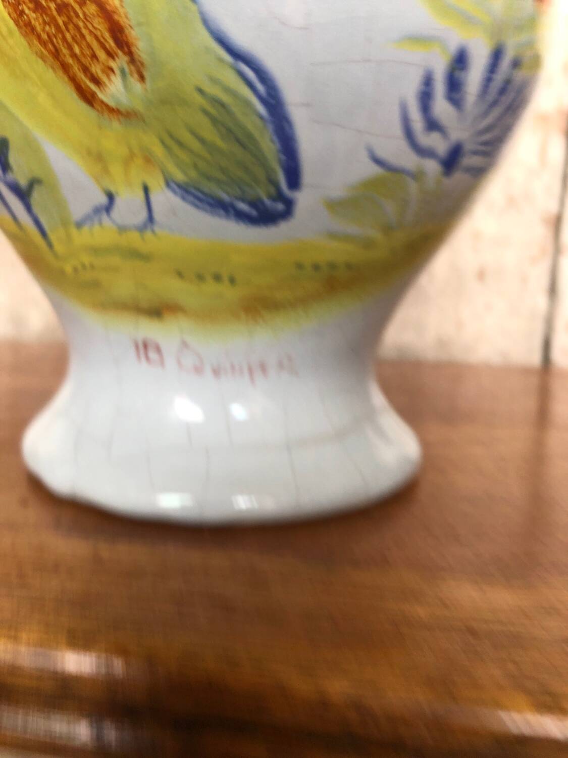 Old HB QUIMPER Pitcher White Cracked Ceramic Decor Birds Flowers #A765