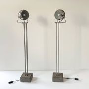 Pair of vintage floor lamps in chrome metal and cement, France 1970.