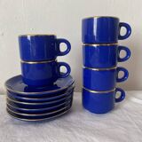 Bistro coffee cups with saucers in cobalt blue porcelain