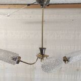 Brass chandelier with 4 lights and glass tulips - 1950s/60s