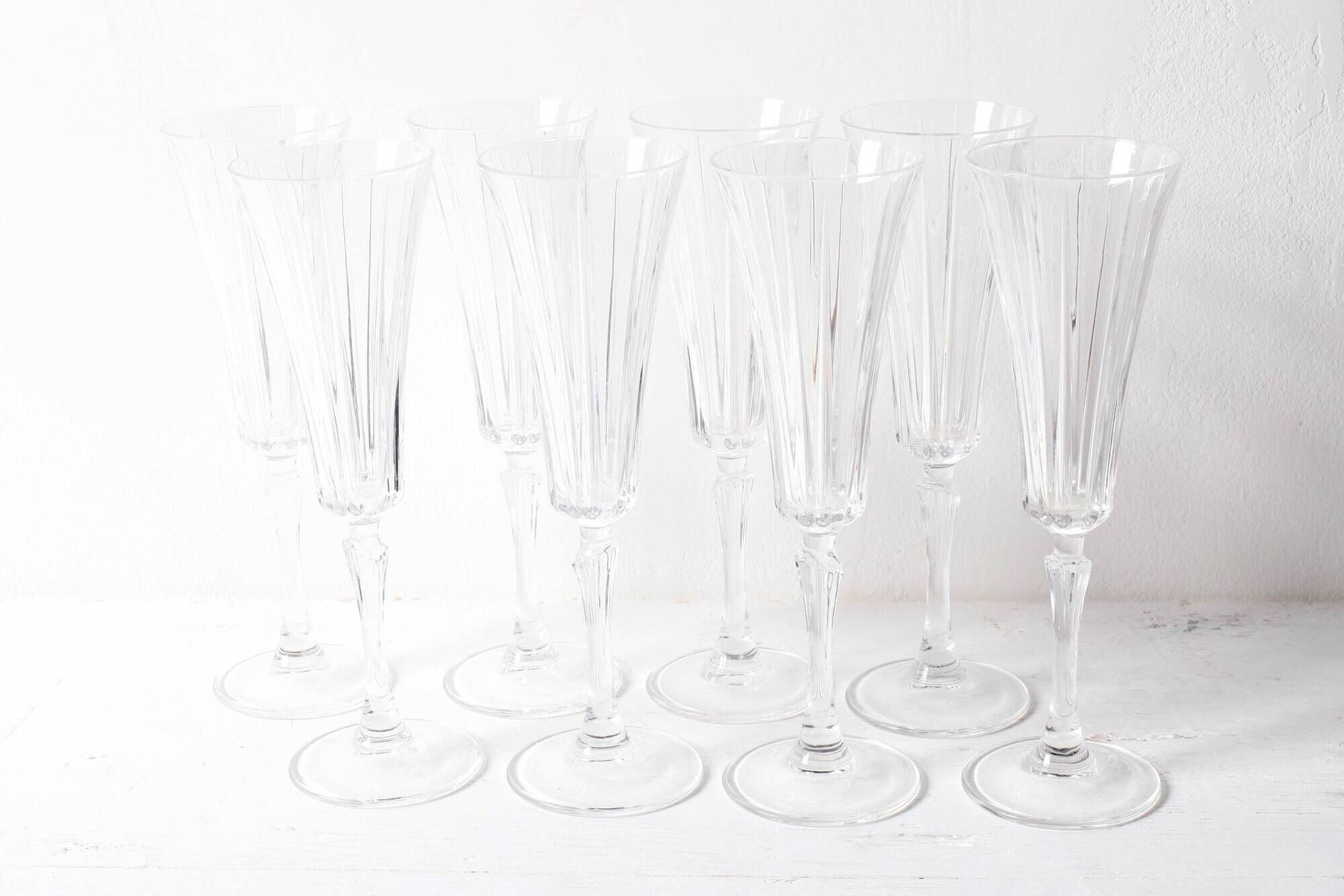 Set of 8 Crystal Vintage Champagne Flutes, Prosecco Clear Italian