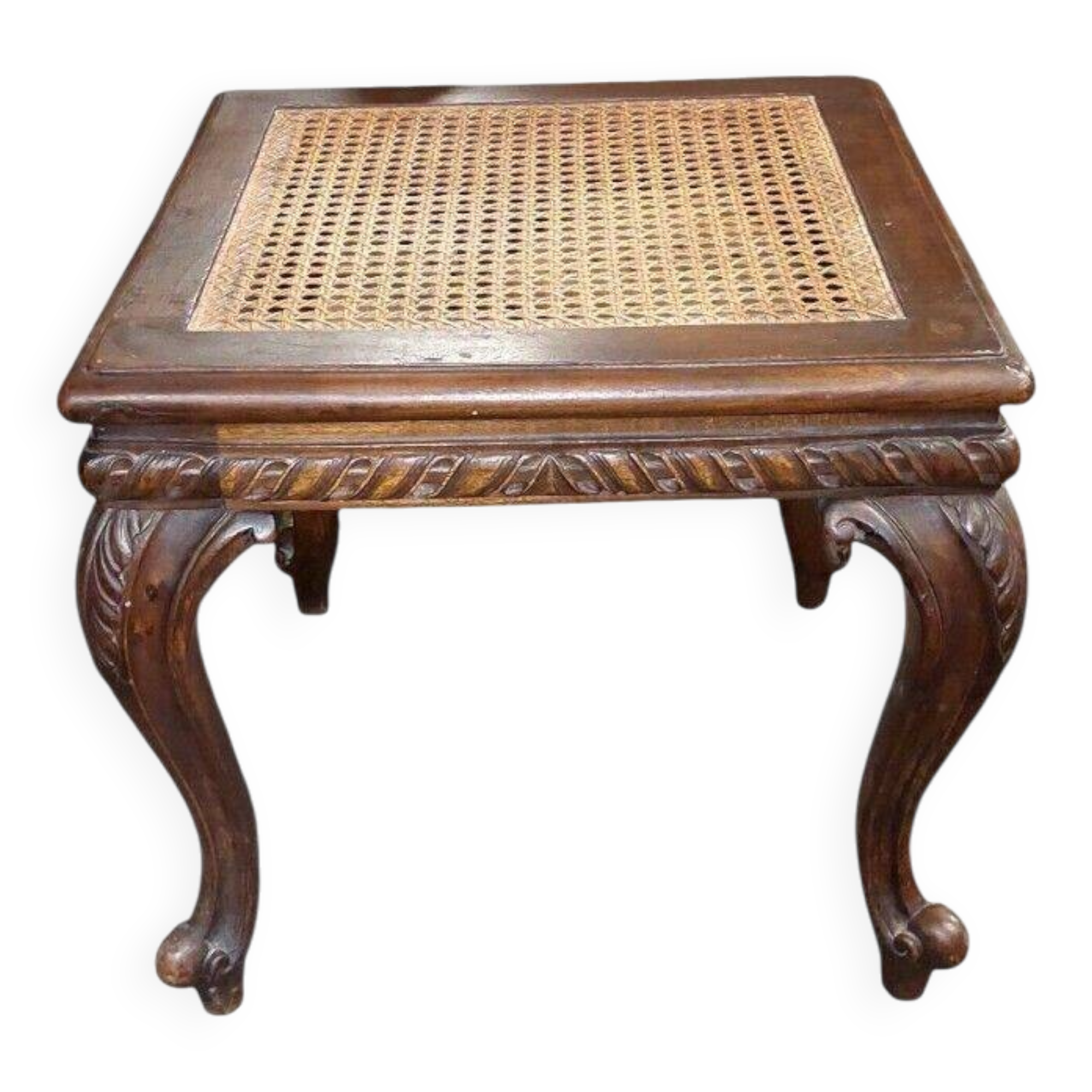 Solid carved walnut stool, early 1900s