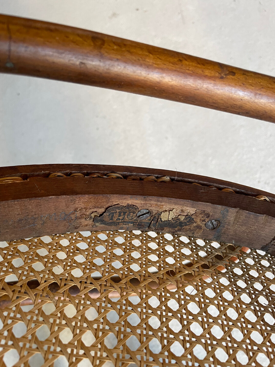 Thonet armchair with bent wood and caning