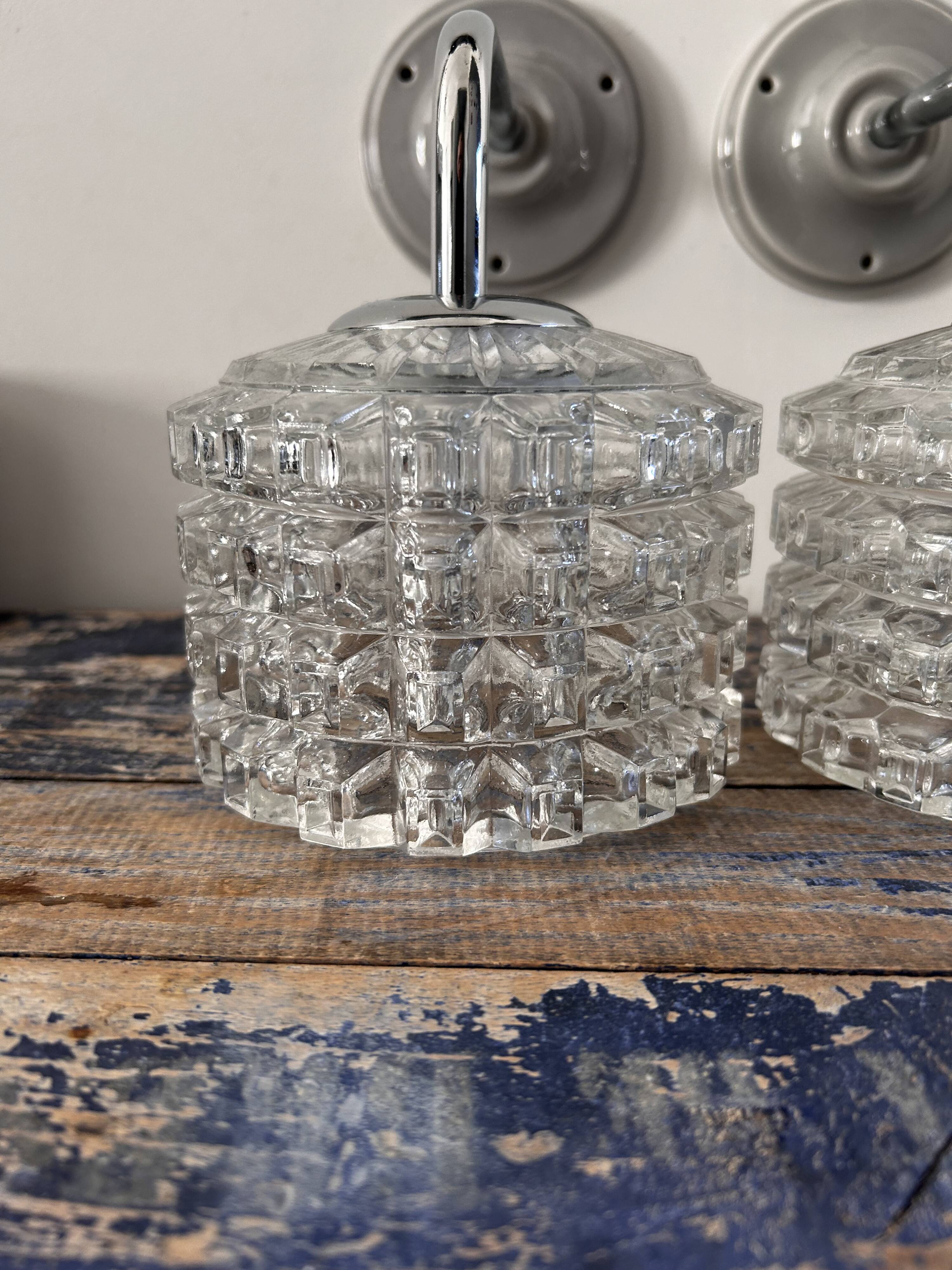 Pair of chrome wall lights