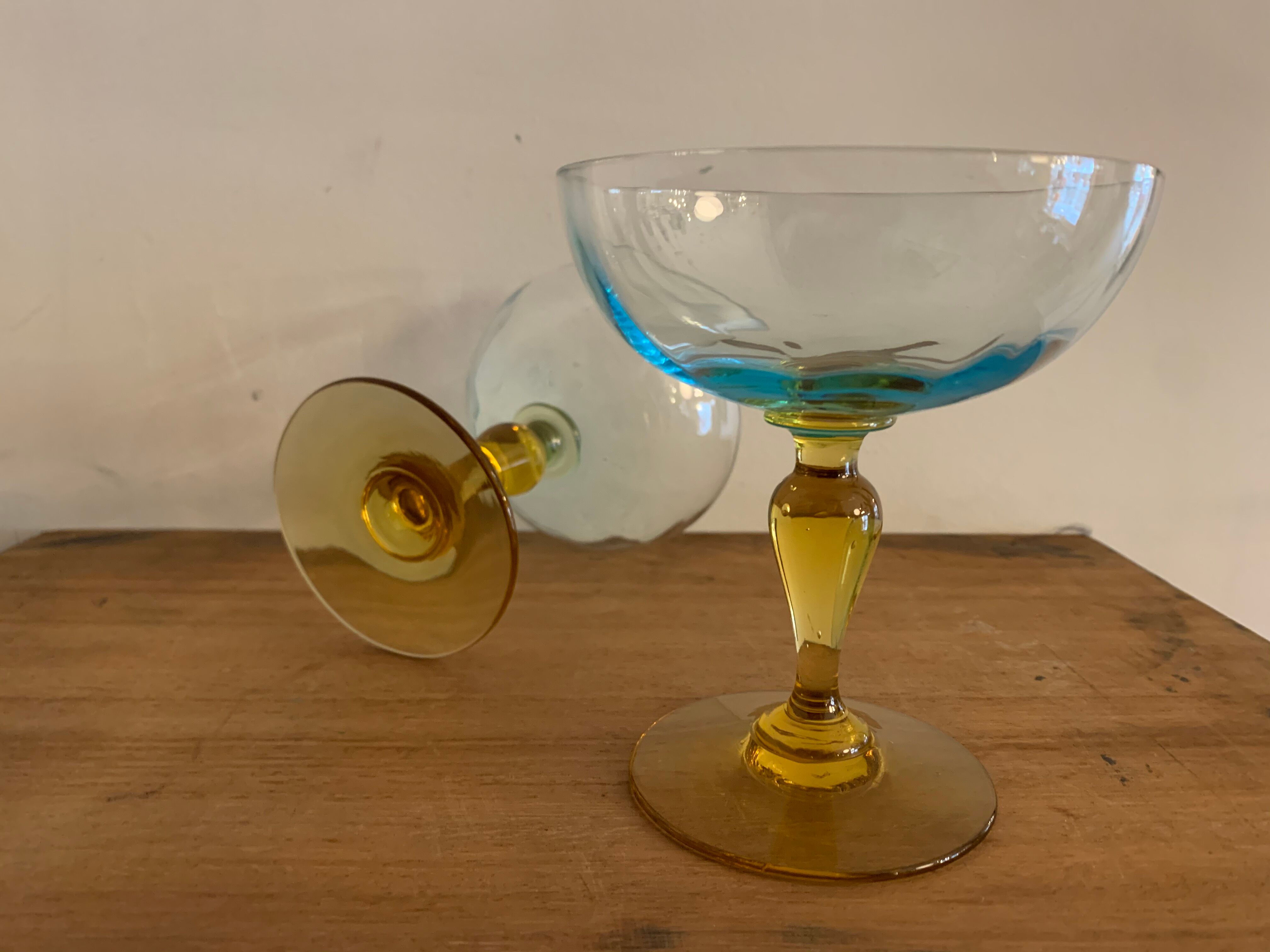 Lot of 6 blown crystalline glasses, walking and colorful Georges Sand