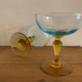Lot of 6 blown crystalline glasses, walking and colorful Georges Sand