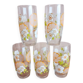 Lot de 5 verres à orangeade fleuris