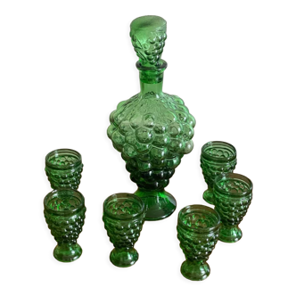 Carafe à liqueur et verres forme grappe raisin