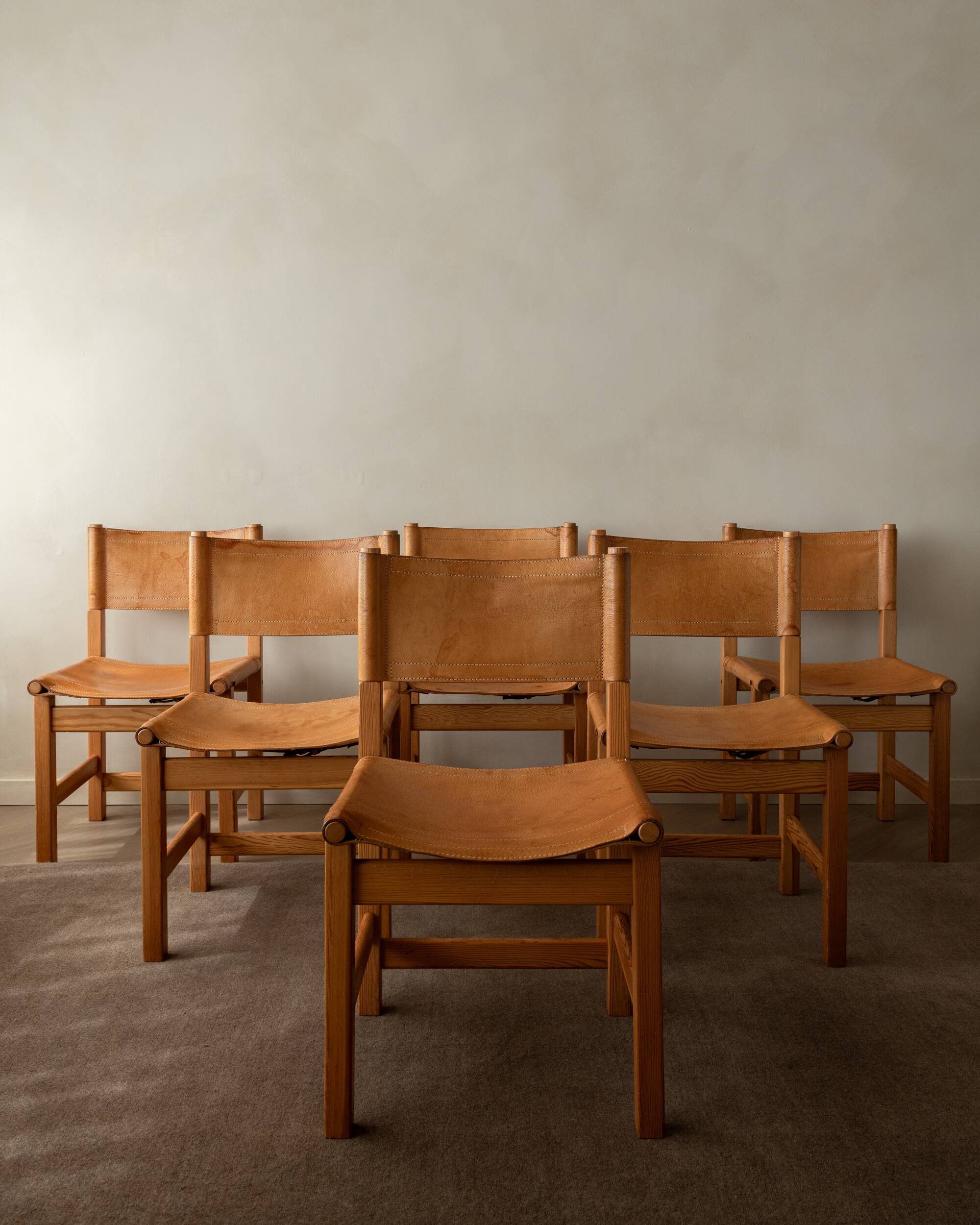 Vintage Kotka Dining Chairs Tomas Jelinek IKEA, Pine Leather 1980s Set of 6
