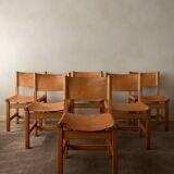 Vintage Kotka Dining Chairs Tomas Jelinek IKEA, Pine Leather 1980s Set of 6