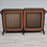 1970s, Scandinavian 2 seater sofa in original condition, green furniture leather, solid teak wood.