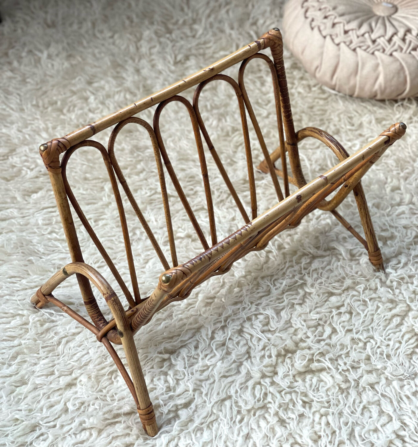 Vintage rattan magazine holder
