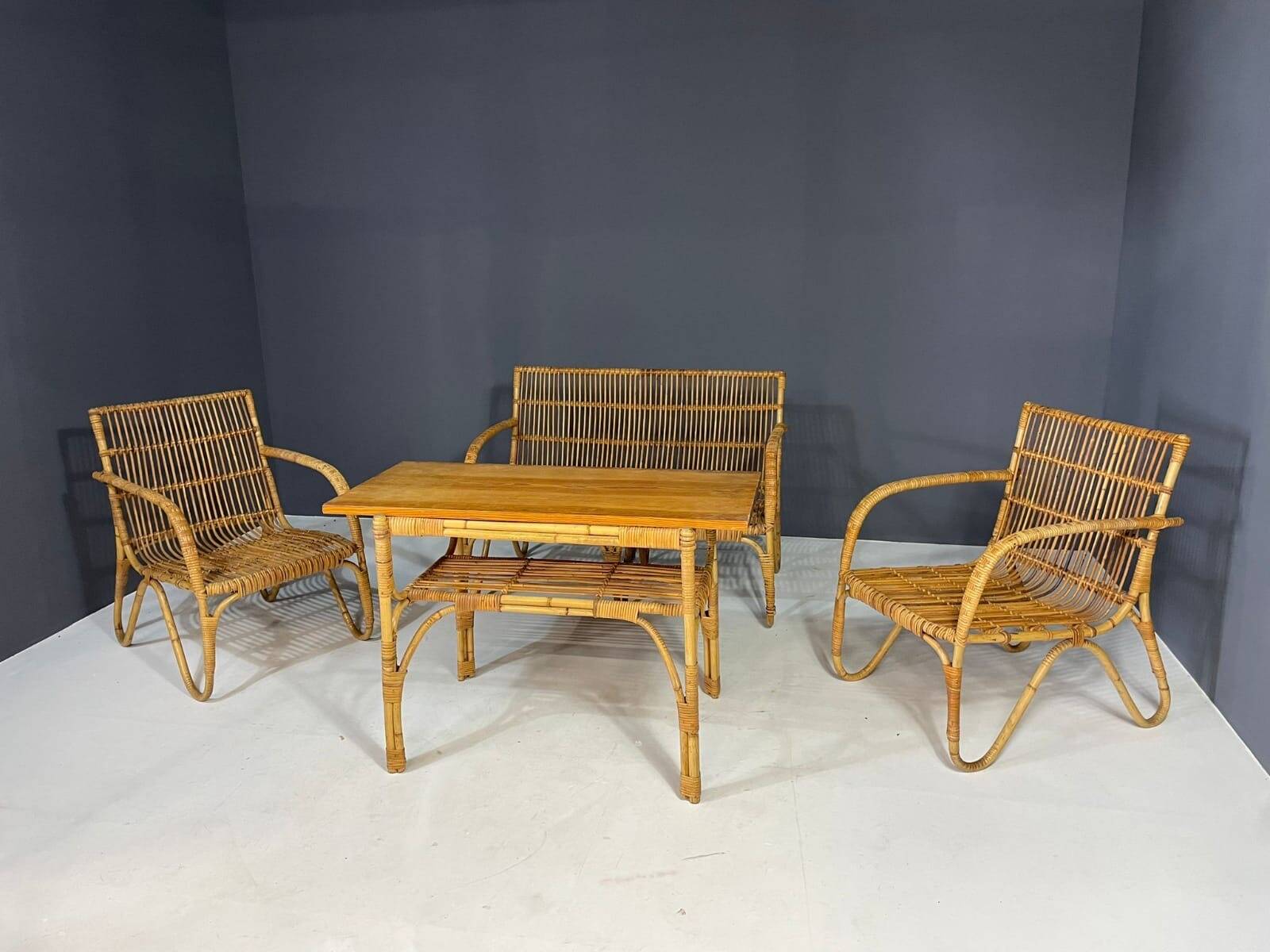 Art Deco rattan seating set, Central Europe, 1930s–1940s