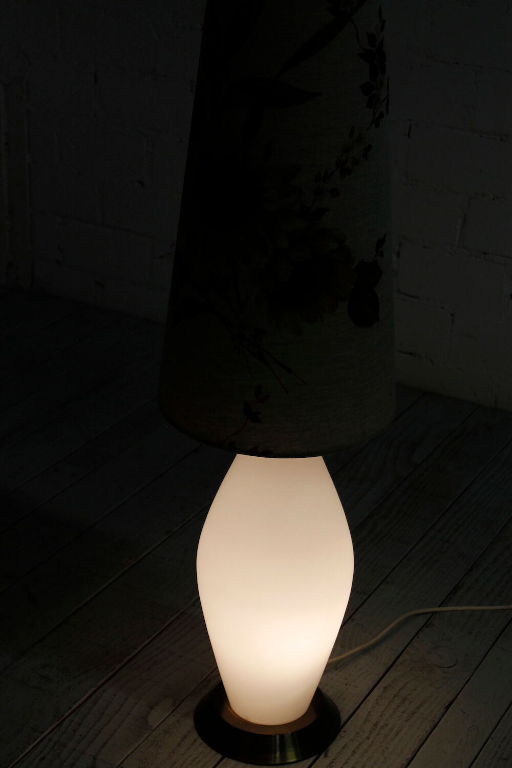 Glass floor lamp with floral shade, 1960s