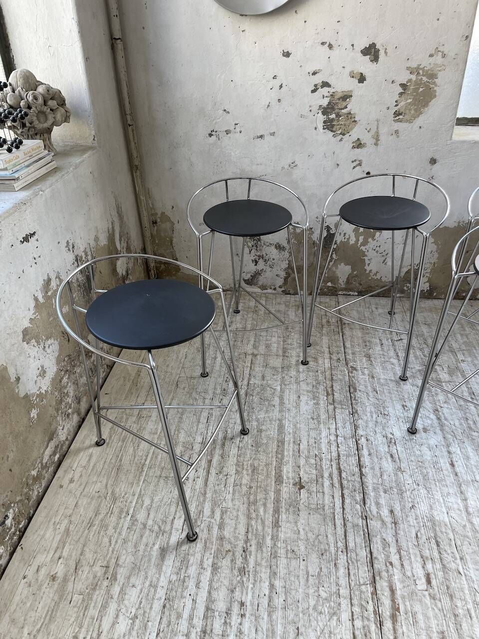 Set of 5 high stools "silver moon" Pascal Mourgue