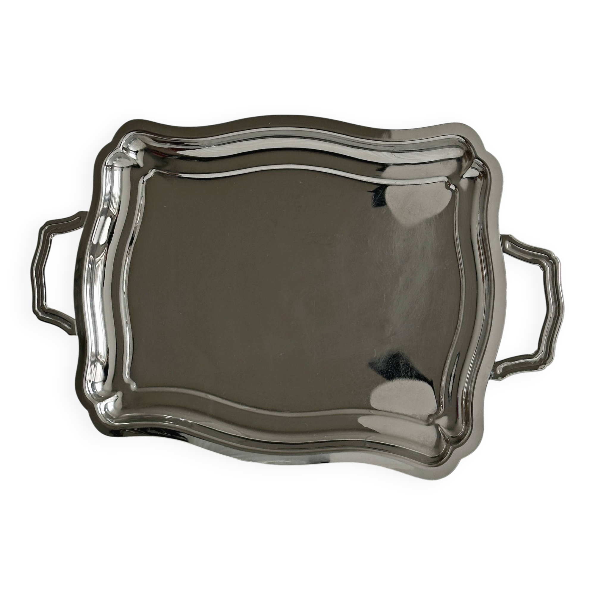 Shiny stainless steel plate.