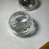 Pair of old crystal salt pans with salt shaker faceted tableware