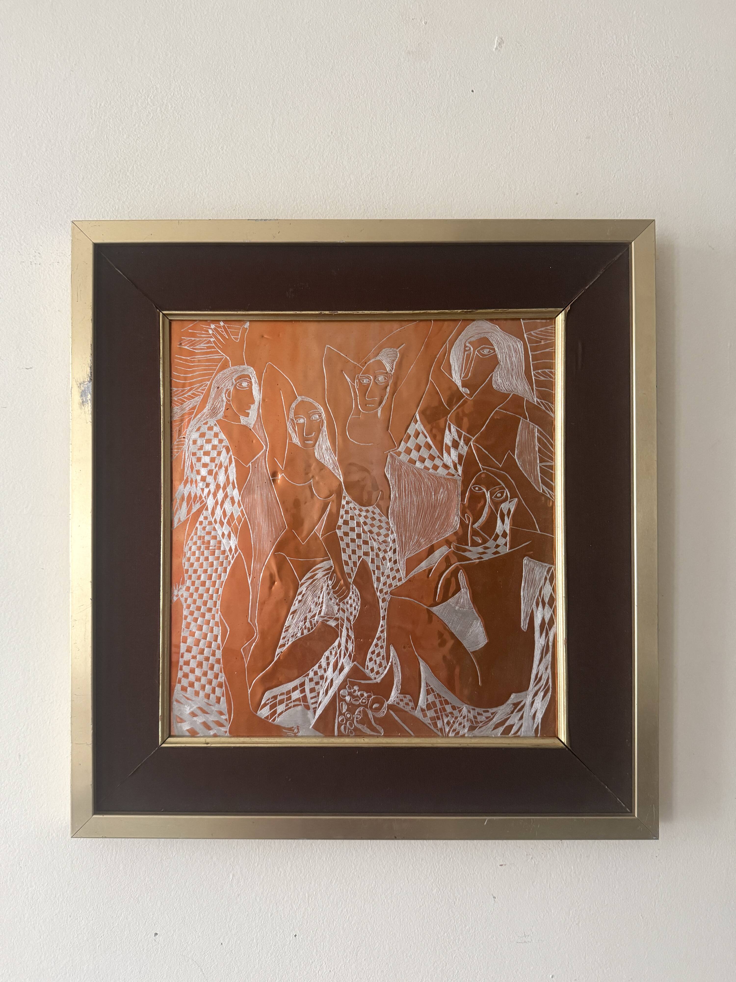 Cubist table copper engraving