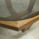 Unique hexagonal table 1977, smoked glass and oak, Swiss made.