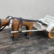 jouet cariole avec cheval en bois années 60