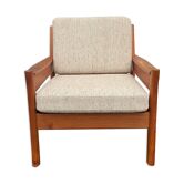 Fauteuil danois des années 60 en bois et laine de la marque Dyrlund