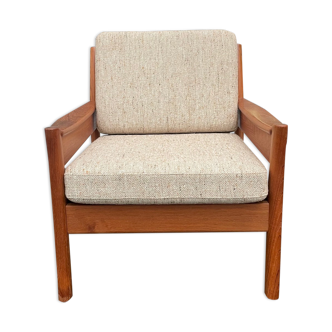 Fauteuil danois des années 60 en bois et laine de la marque Dyrlund