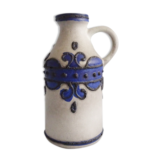 VEB Haldensleben ceramic vase gray and blue with black Fat Lava decor, gray jug vase