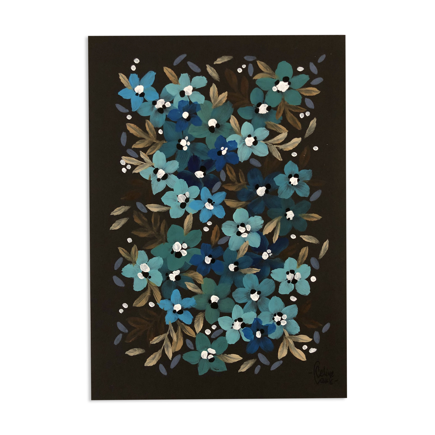 Peinture petites fleurs bleues