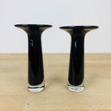Paire de bougeoirs en verre soufflé noirs
