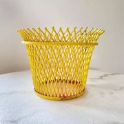 Mathieu Matégot round metal cache pot in yellow, France 1950s