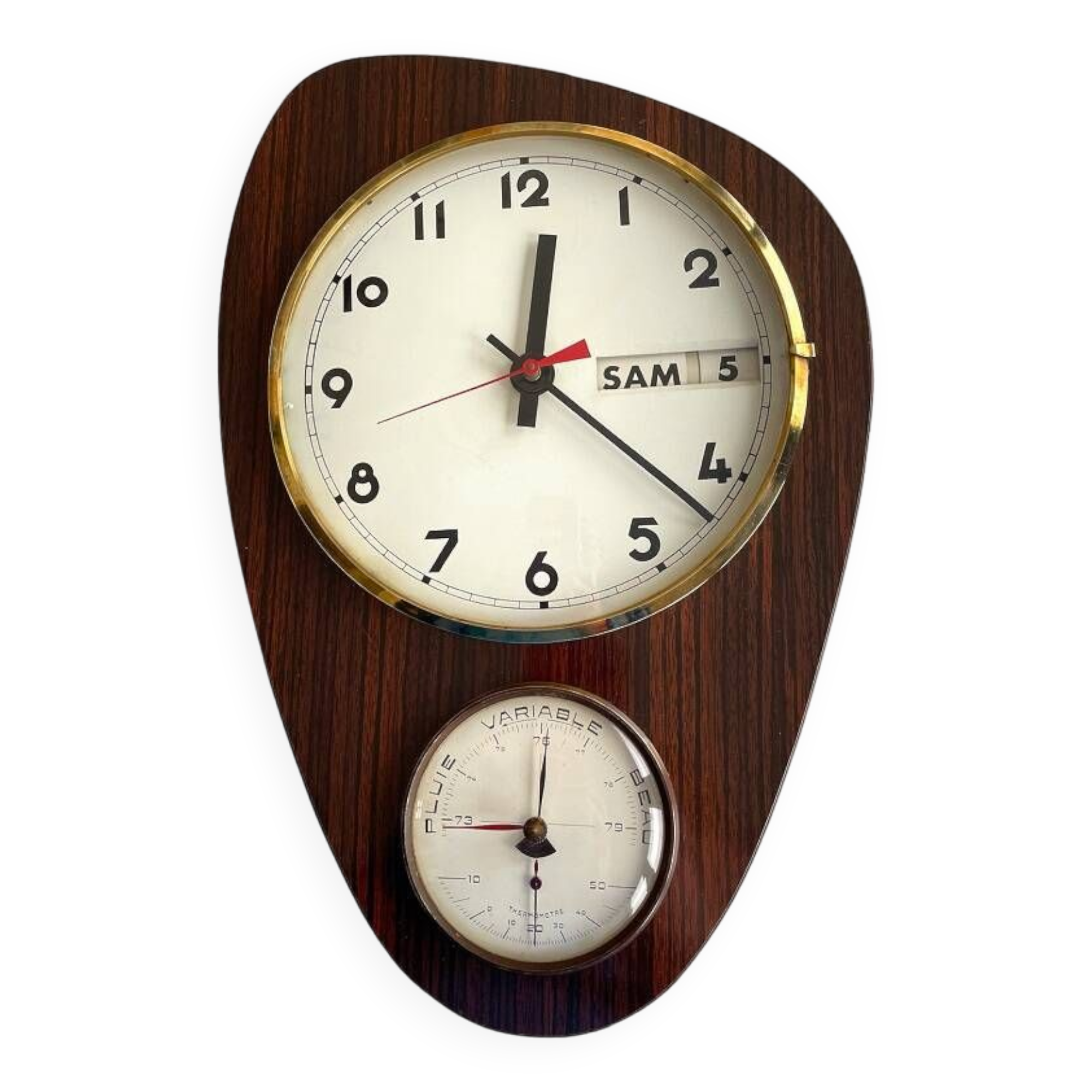 Vintage 1960s wall clock with thermometer and date