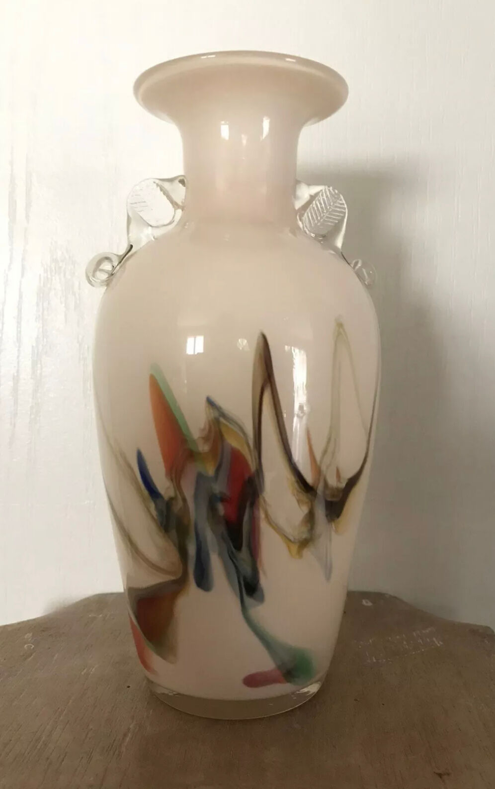 Sulfur glass vase with artistic polychrome inclusion 20.5 cm