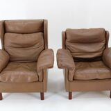 1970s Pair of Brown Leather Armchairs, Denmark