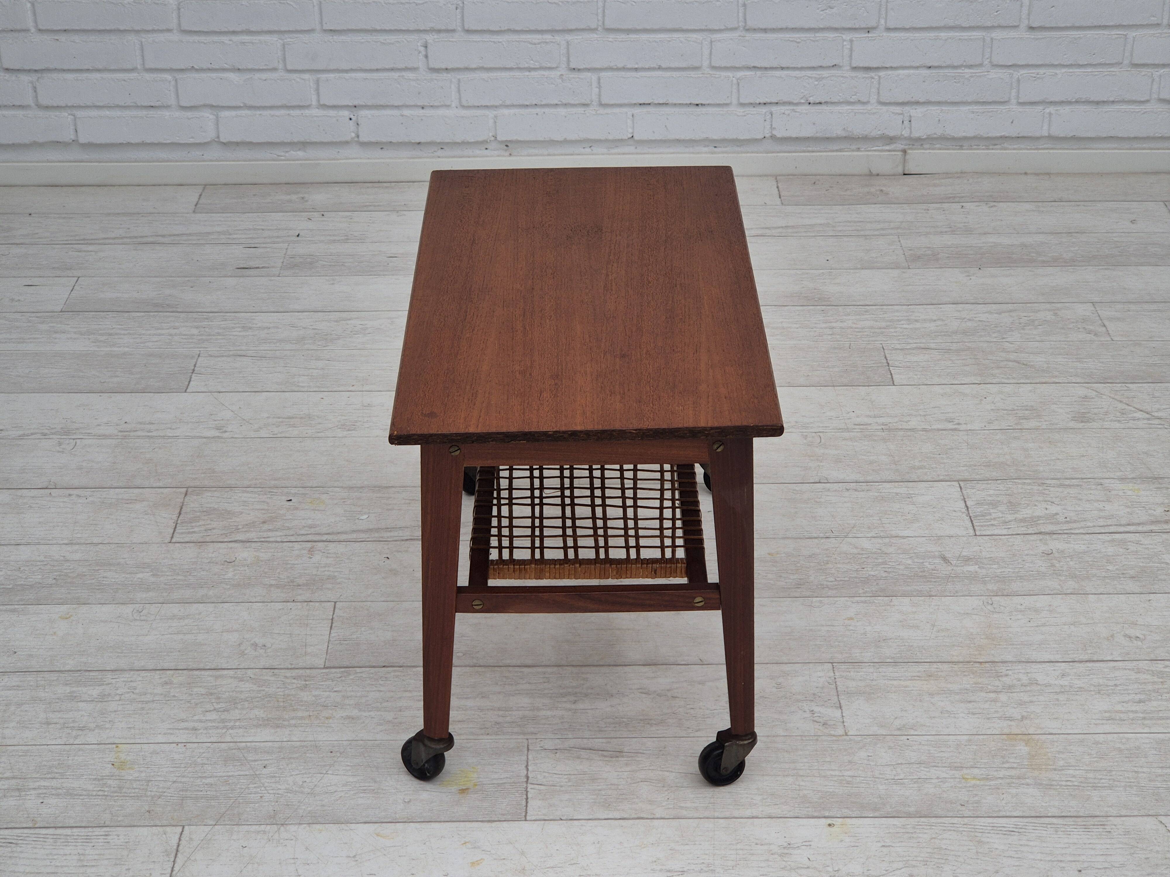 1970s, Danish side table, original very good condition, teak wood, rattan.