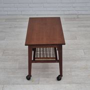 1970s, Danish side table, original very good condition, teak wood, rattan.