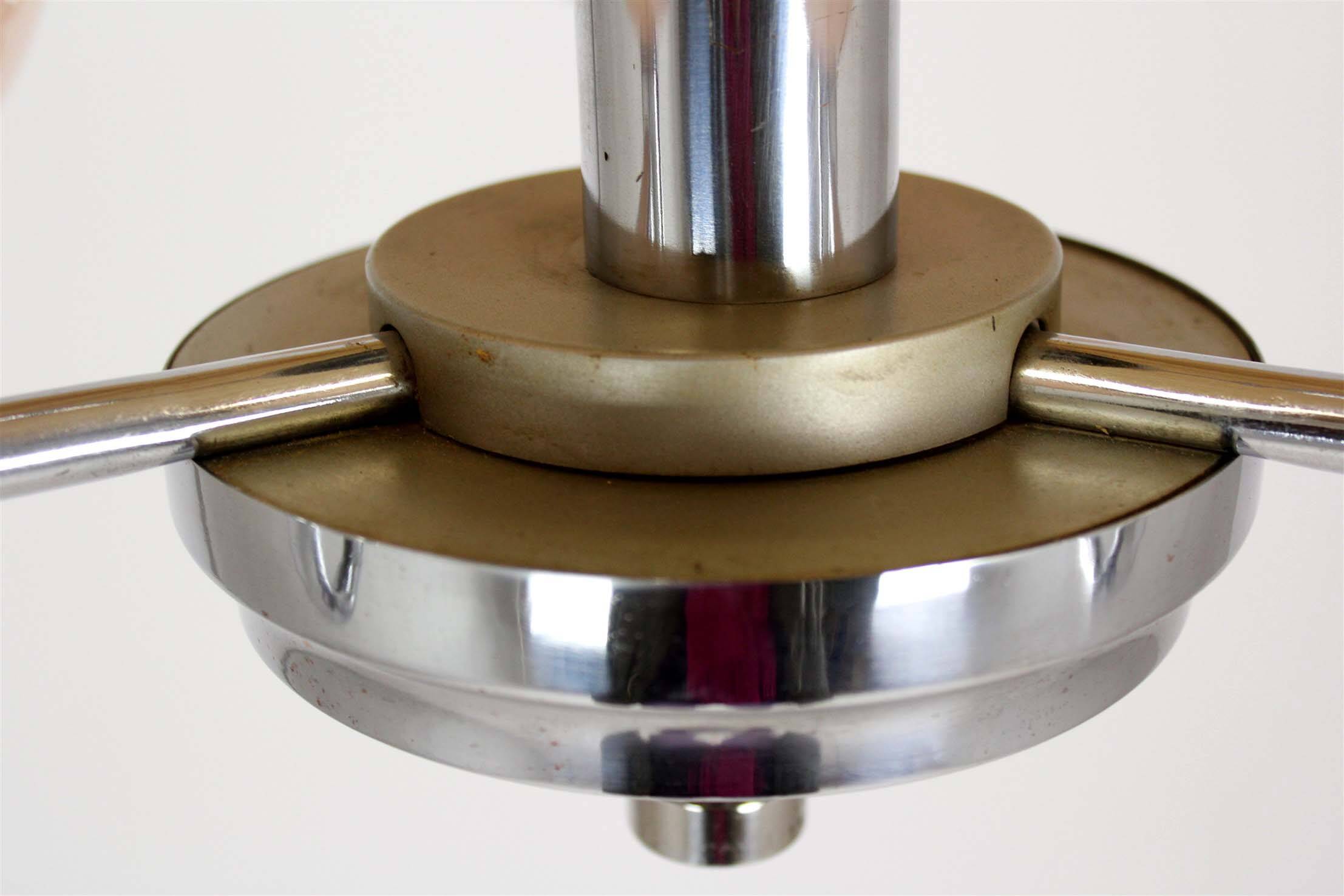 Lustre Art Déco Bauhaus chromé de Napako, ancienne Tchécoslovaquie, 1940