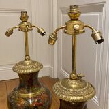 Pair of large table lamps formed of gilded bronze vases & Chinese cloisonné enamels