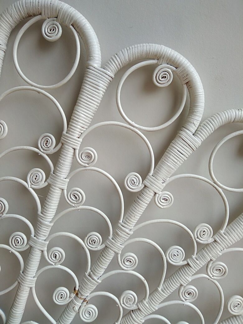 Peacock headboard white wicker