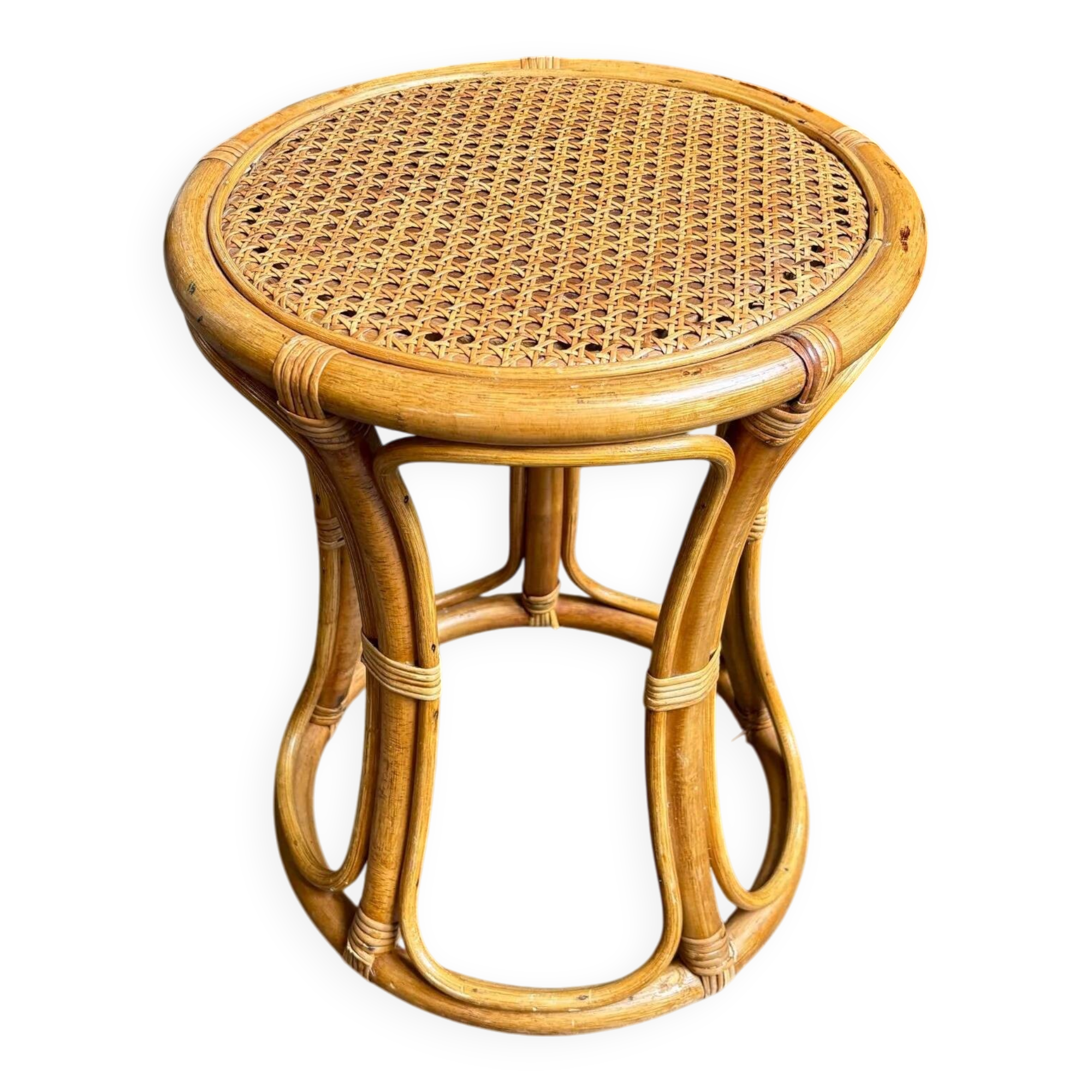 Stool, side table in rattan and caning