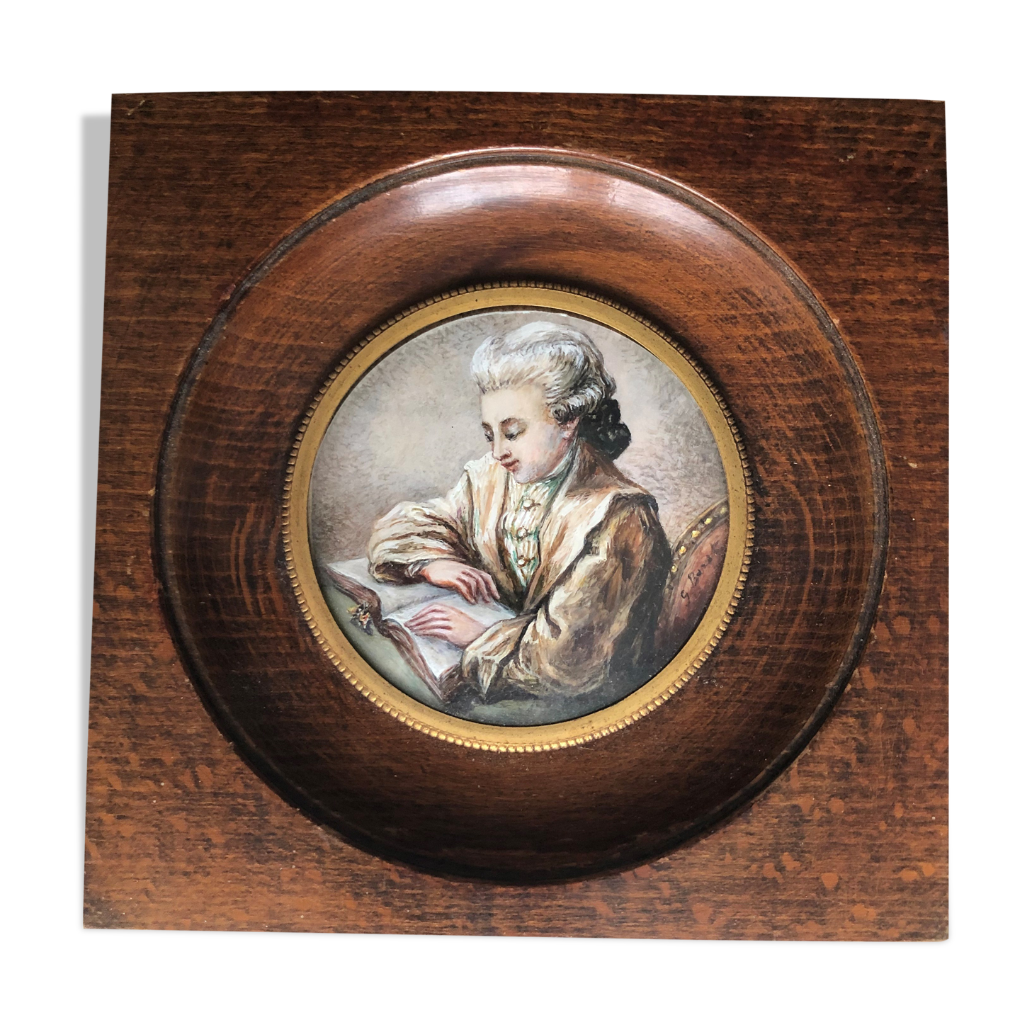 Miniature oil on ivory: Young reader