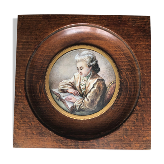 Miniature oil on ivory: Young reader