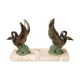 Art Deco bookends with metal swans, double patina and marble base.