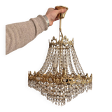 Antique Balloon Chandelier in Gilded Brass, Empire Style, 4 Lights