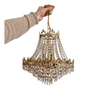 Antique Balloon Chandelier in Gilded Brass, Empire Style, 4 Lights