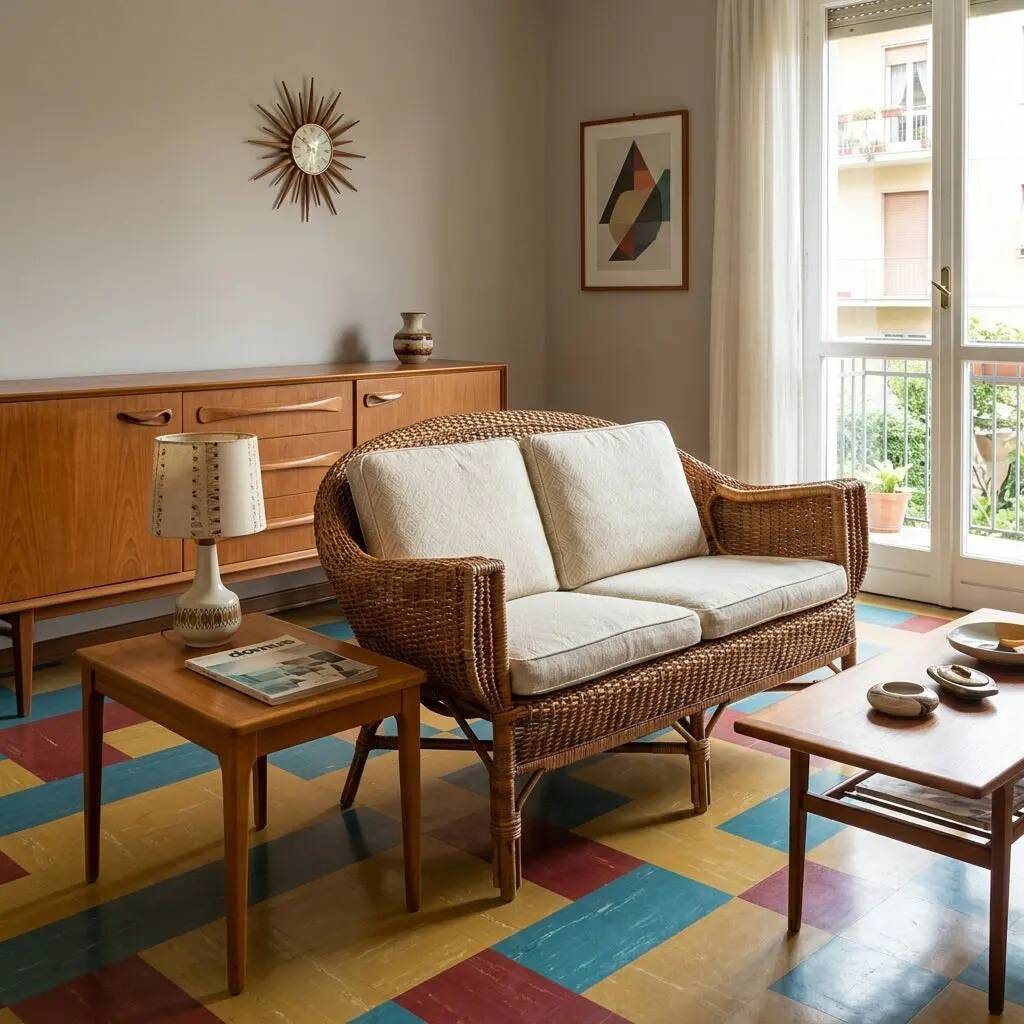 Vintage wicker and bamboo sofa, Italian design, 1950s-1960s.