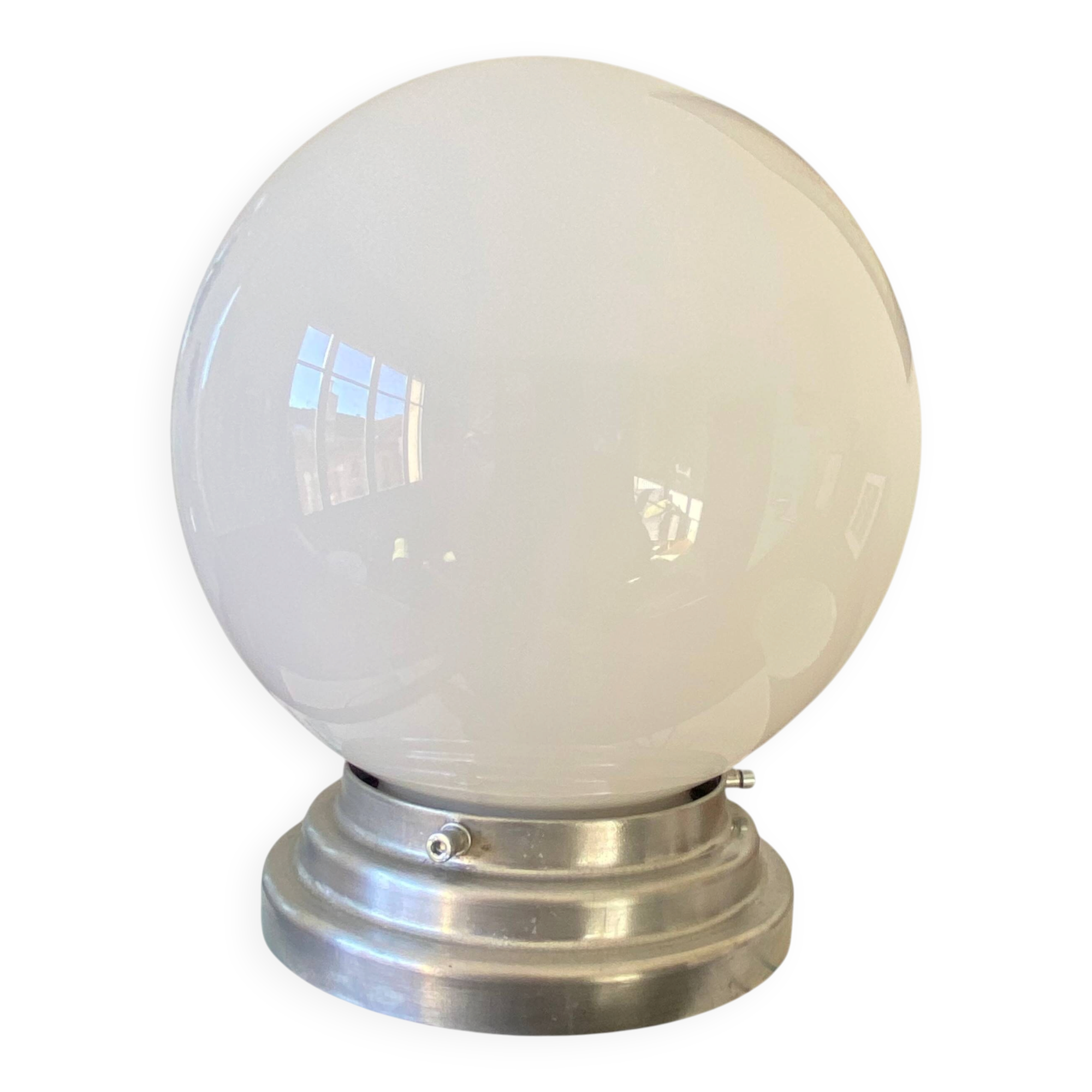 Ceiling light fixture globe white opal glass 20 cm aluminium base