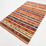 142x231Cm Multicolor Vintage Kilim Rug, Handmade Wool Rug
